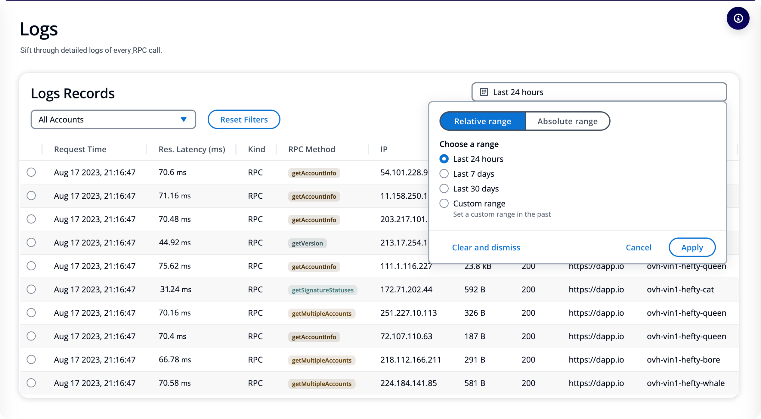 Advanced RPC node call logs